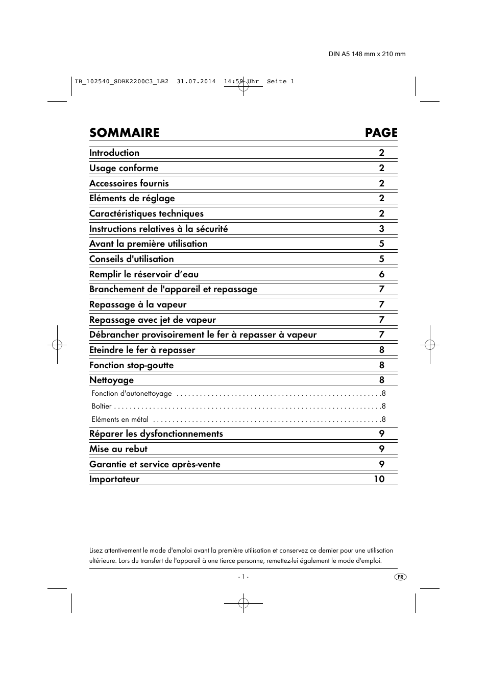 Sommaire page | Silvercrest SDBK 2200 C3 User Manual | Page 4 / 33