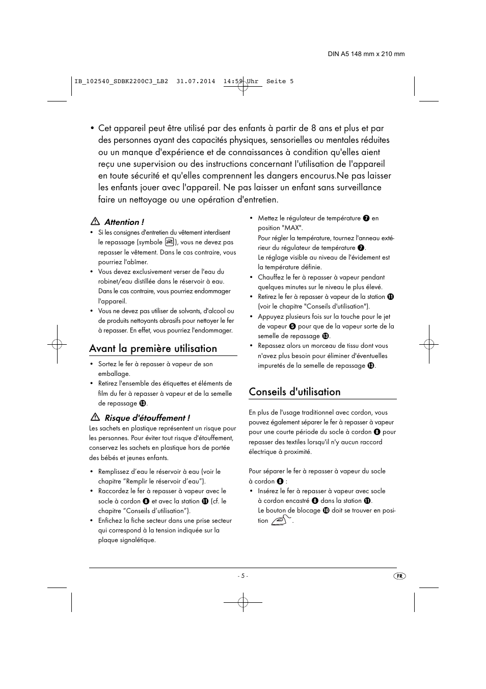 Avant la première utilisation, Conseils d'utilisation, Attention | Risque d'étouffement | Silvercrest SDBK 2200 C3 User Manual | Page 8 / 33