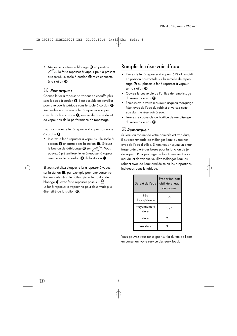 Remplir le réservoir d’eau, Remarque | Silvercrest SDBK 2200 C3 User Manual | Page 9 / 33