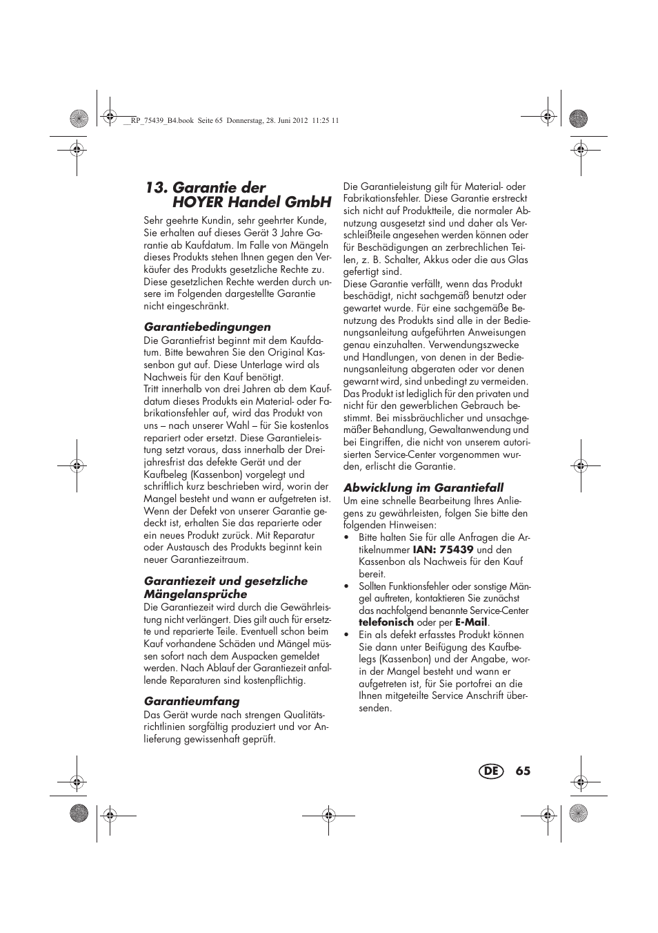 Garantie der hoyerhandel gmbh | Silvercrest STK 600 A1 User Manual | Page 67 / 70