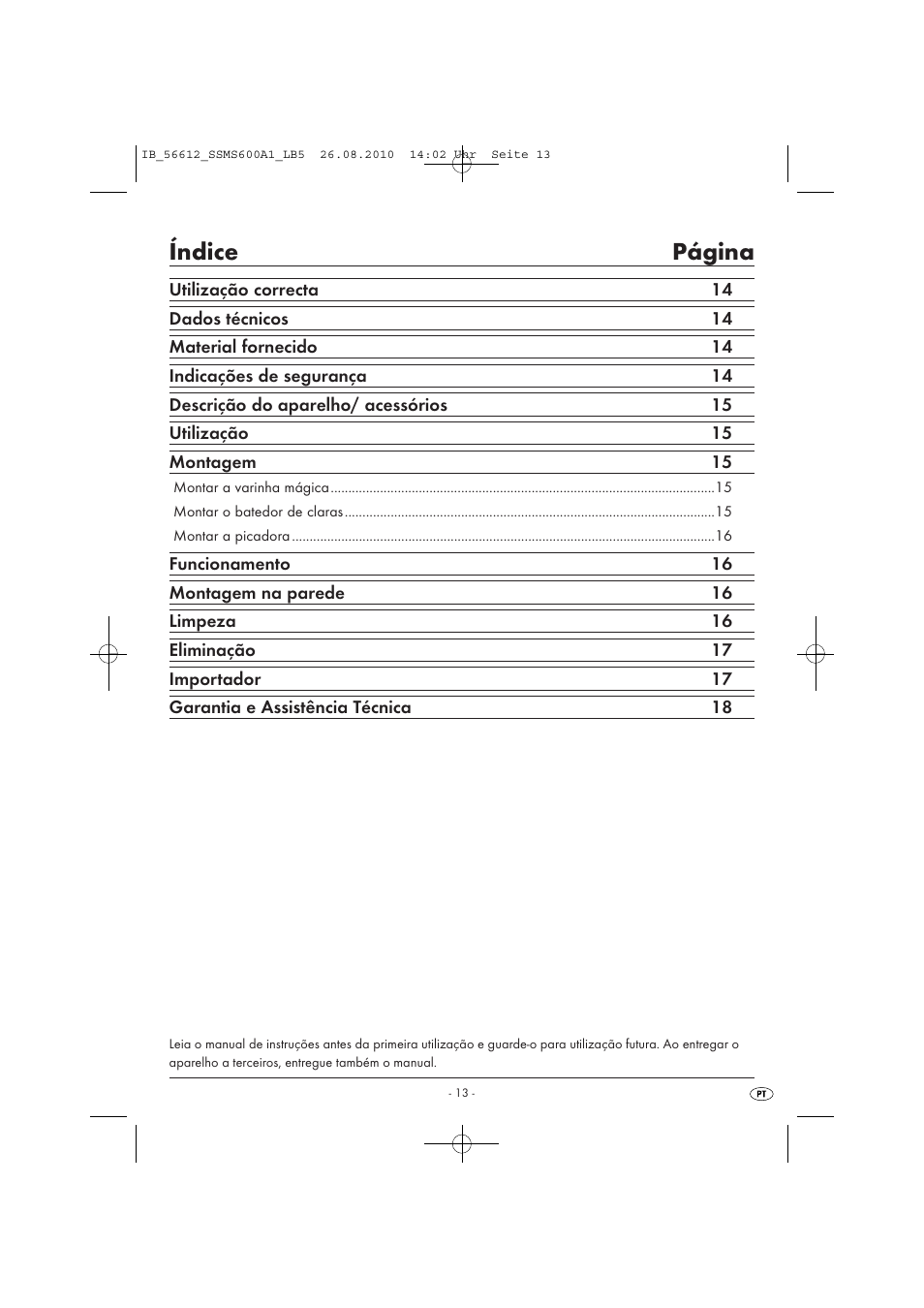 Índice página | Silvercrest SSMS 600 A1 User Manual | Page 15 / 32