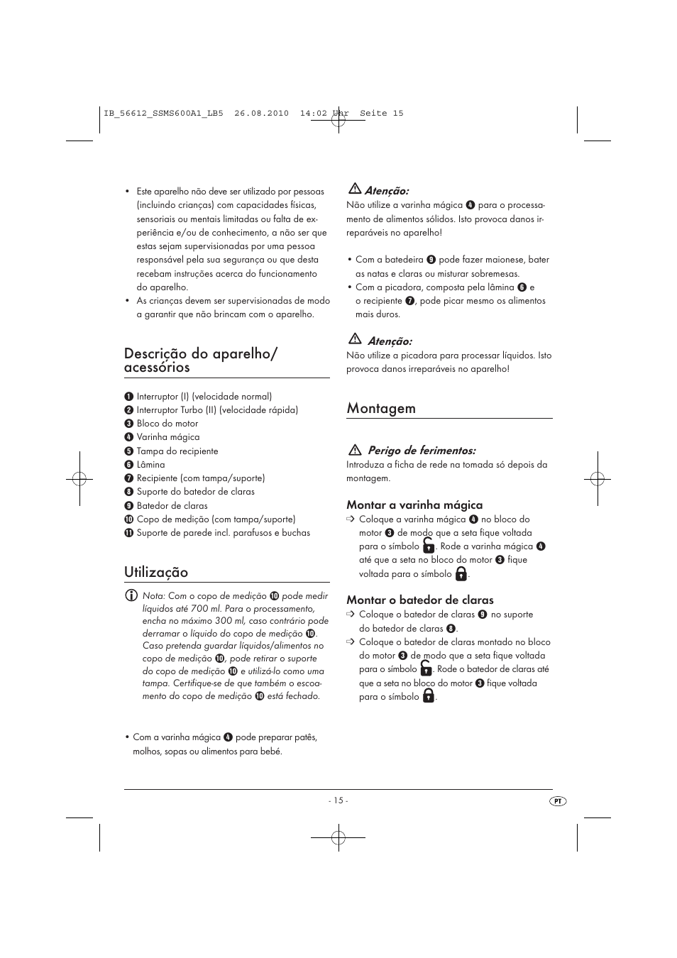 Descrição do aparelho/ acessórios, Utilização, Montagem | Silvercrest SSMS 600 A1 User Manual | Page 17 / 32