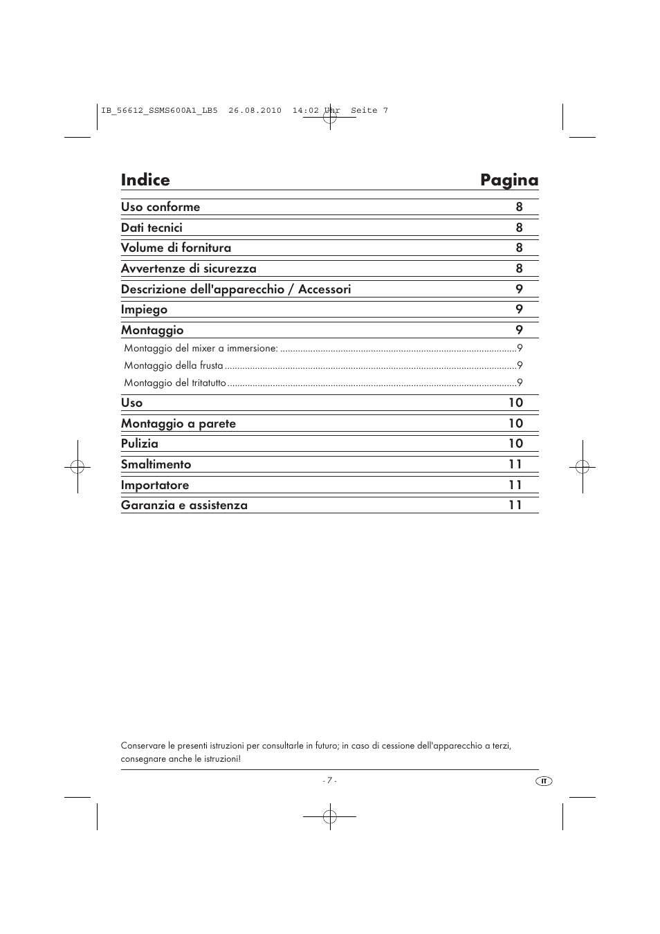 Indice pagina | Silvercrest SSMS 600 A1 User Manual | Page 9 / 32