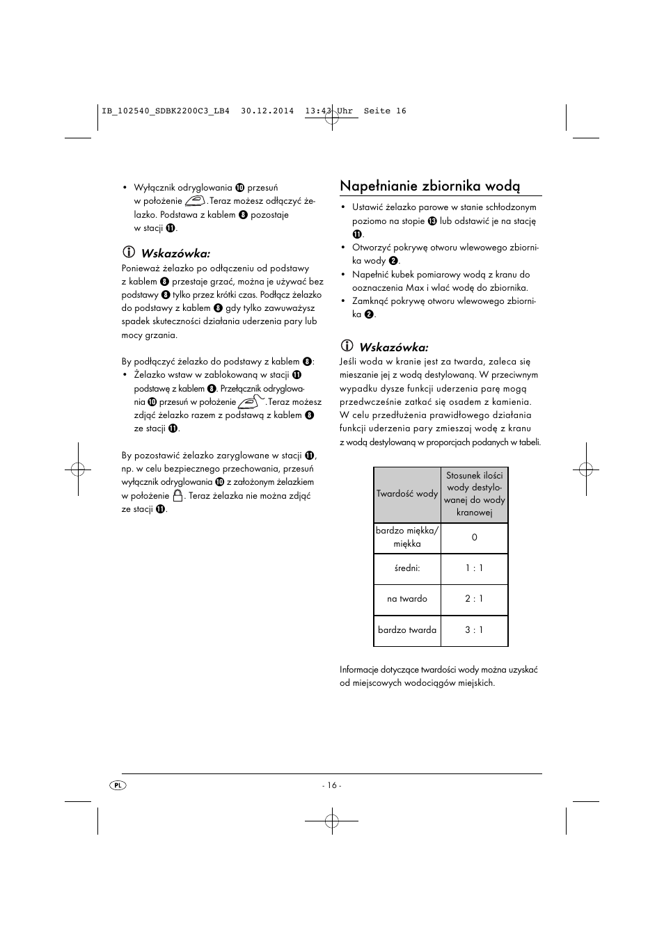 Napełnianie zbiornika wodą, Wskazówka | Silvercrest SDBK 2200 C3 User Manual | Page 19 / 73