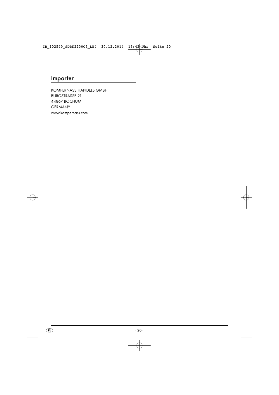 Importer | Silvercrest SDBK 2200 C3 User Manual | Page 23 / 73