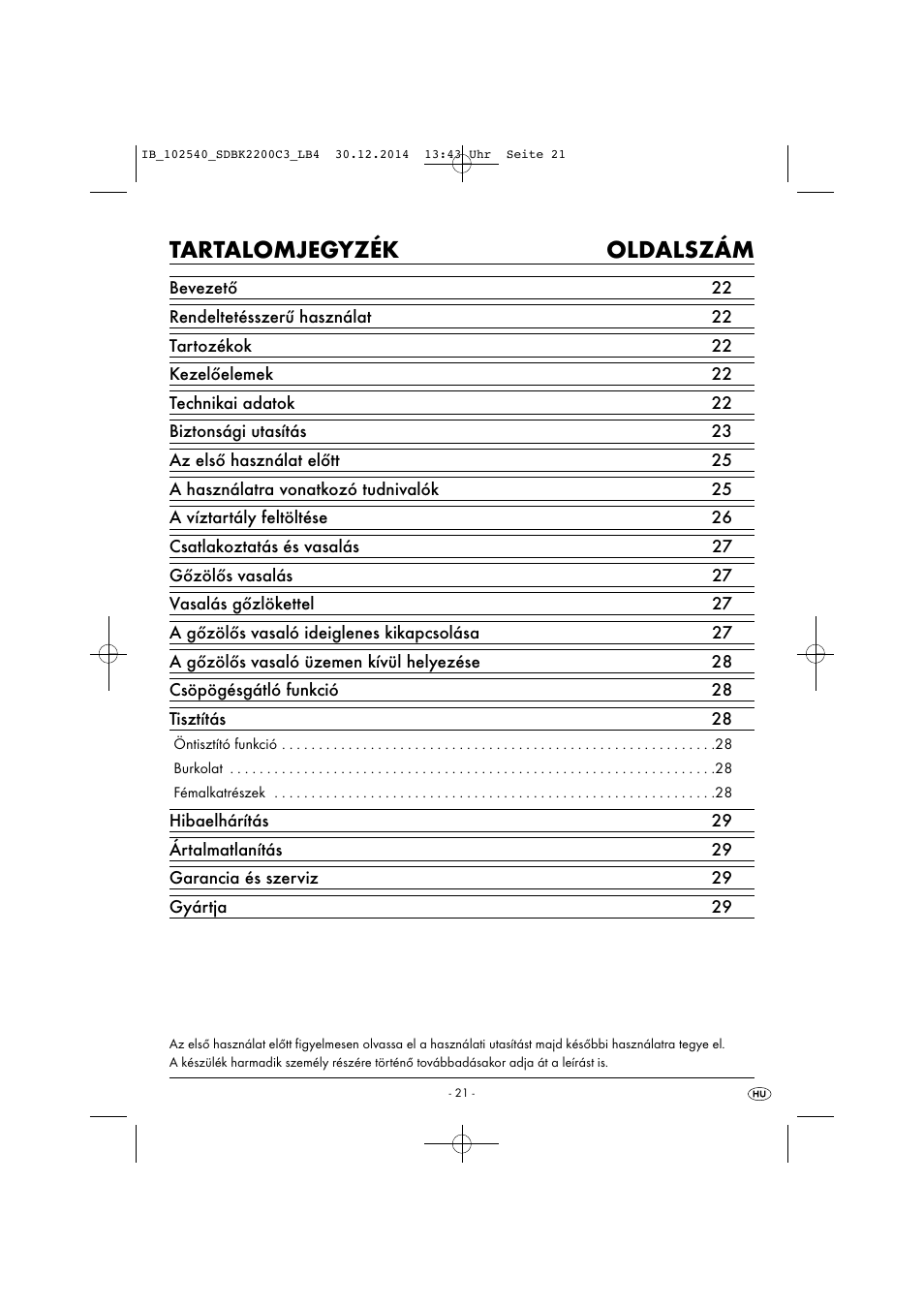 Tartalomjegyzék oldalszám | Silvercrest SDBK 2200 C3 User Manual | Page 24 / 73