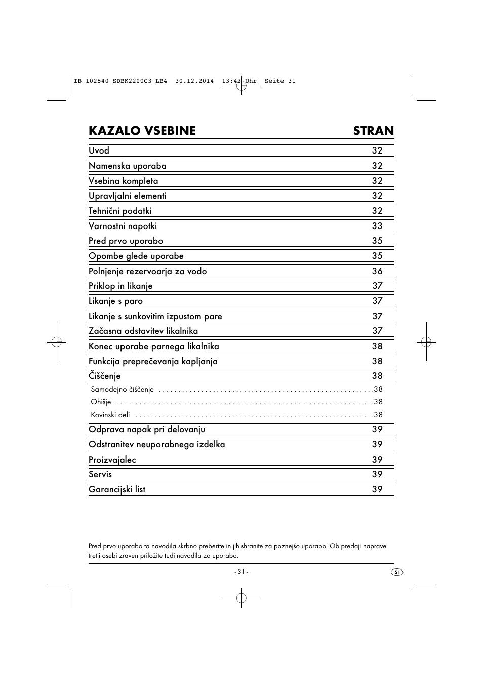 Kazalo vsebine stran | Silvercrest SDBK 2200 C3 User Manual | Page 34 / 73
