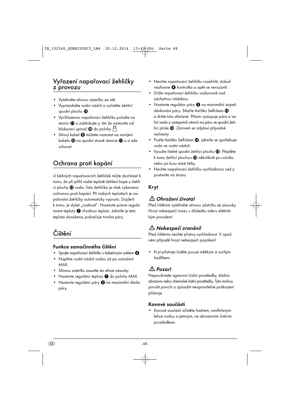 Vyřazení napařovací žehličky z provozu, Ochrana proti kapání, Čištění | Silvercrest SDBK 2200 C3 User Manual | Page 51 / 73