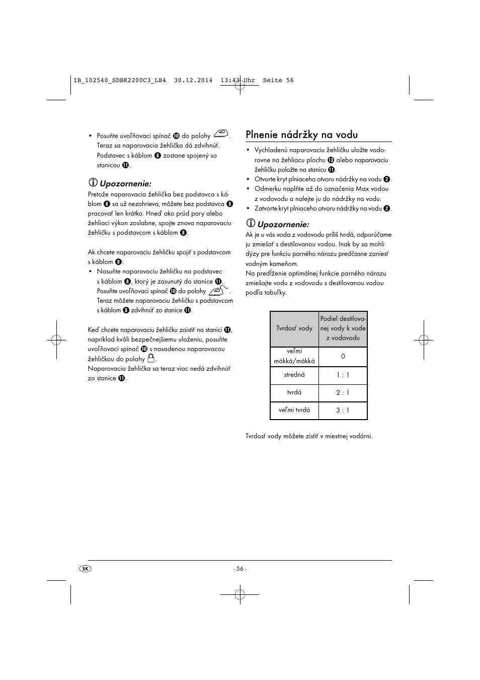 Plnenie nádržky na vodu, Upozornenie | Silvercrest SDBK 2200 C3 User Manual | Page 59 / 73