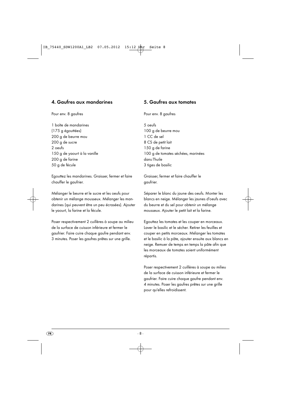 Gaufres aux mandarines, Gaufres aux tomates | Silvercrest SDW 1200 A1 User Manual | Page 10 / 34