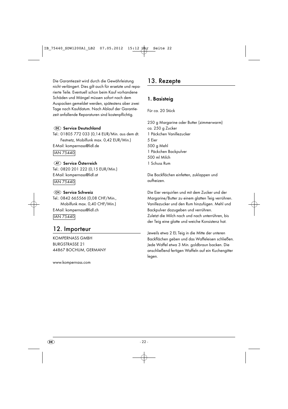 Importeur, Rezepte, Basisteig | Silvercrest SDW 1200 A1 User Manual | Page 24 / 34