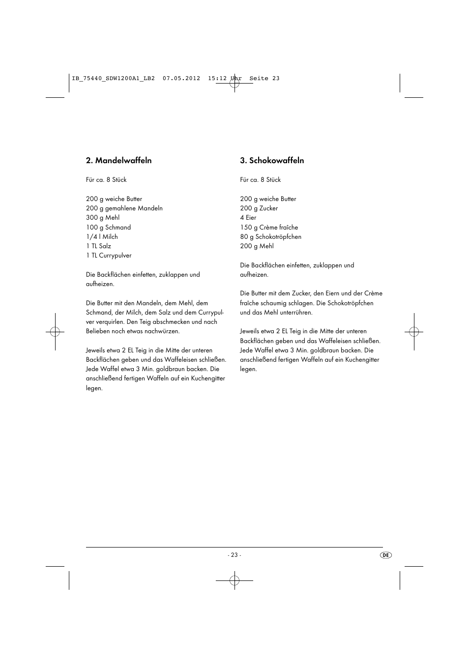 Mandelwaffeln, Schokowaffeln | Silvercrest SDW 1200 A1 User Manual | Page 25 / 34