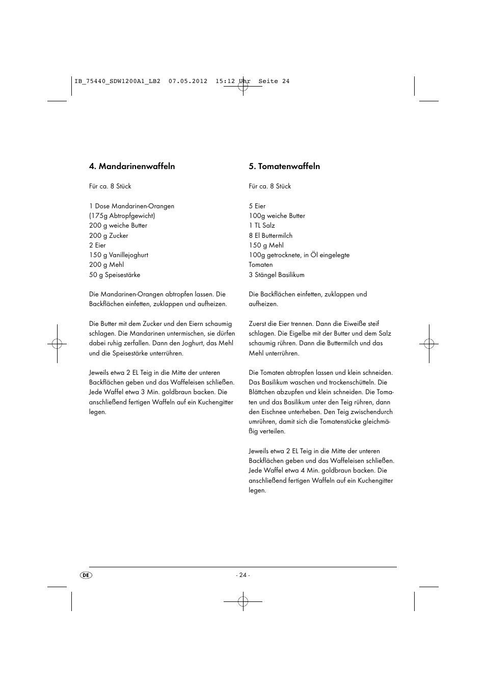 Mandarinenwaffeln, Tomatenwaffeln | Silvercrest SDW 1200 A1 User Manual | Page 26 / 34