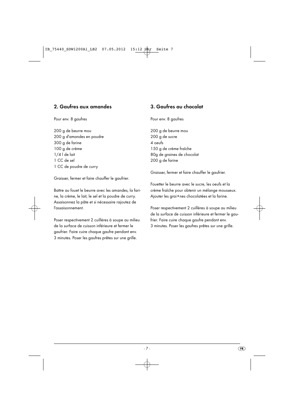 Gaufres aux amandes, Gaufres au chocolat | Silvercrest SDW 1200 A1 User Manual | Page 9 / 34