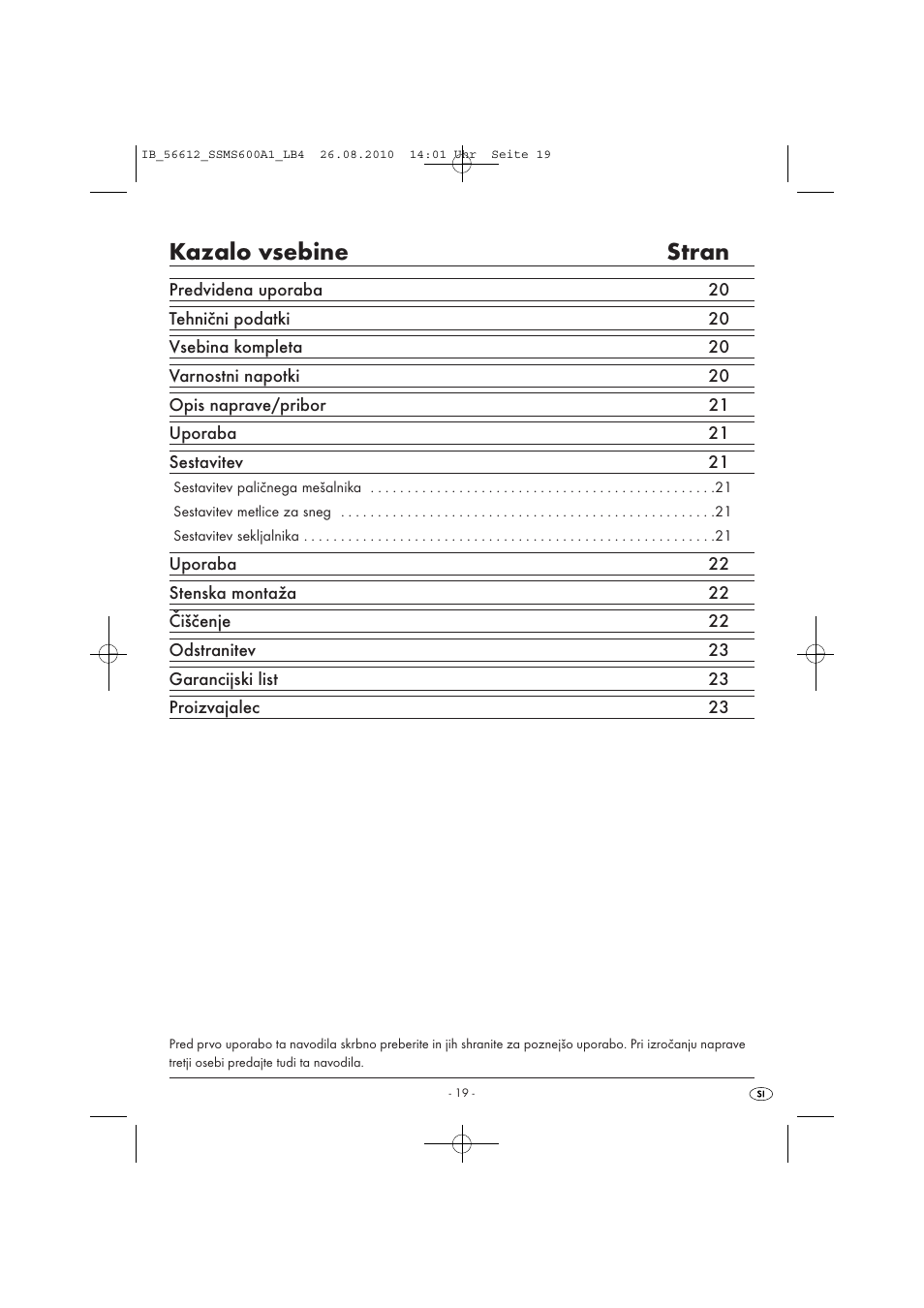 Kazalo vsebine stran | Silvercrest SSMS 600 A1 User Manual | Page 21 / 37