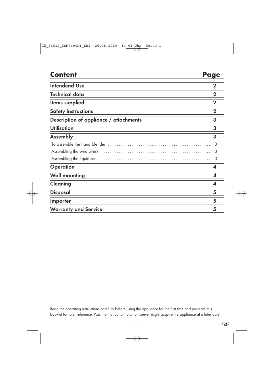 Content page | Silvercrest SSMS 600 A1 User Manual | Page 3 / 37