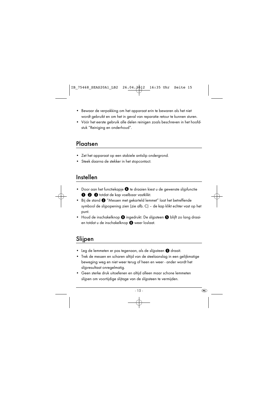 Plaatsen, Instellen, Slijpen | Q w e | Silvercrest SEAS 20 A1 User Manual | Page 17 / 42