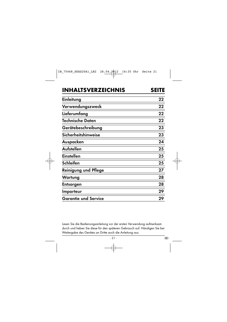 Inhaltsverzeichnis seite | Silvercrest SEAS 20 A1 User Manual | Page 23 / 42
