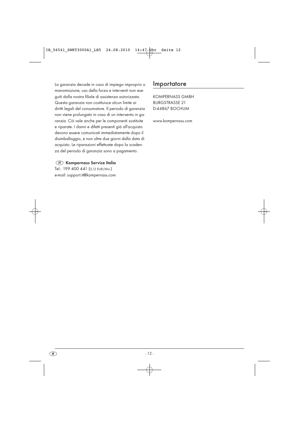 Importatore | Silvercrest SWKT 3000 A1 User Manual | Page 14 / 32