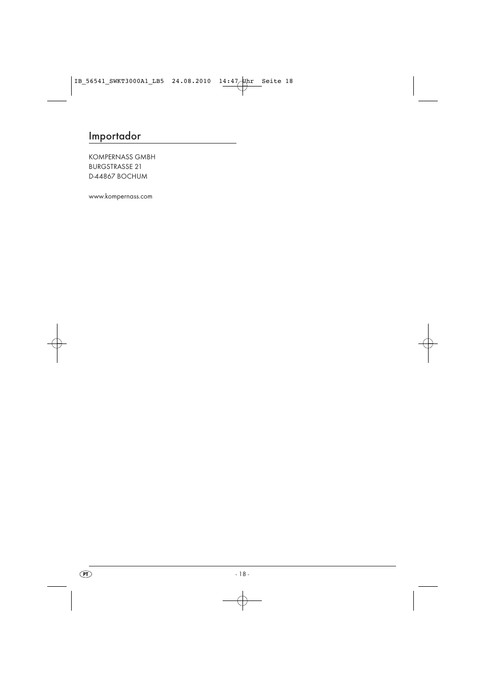 Importador | Silvercrest SWKT 3000 A1 User Manual | Page 20 / 32