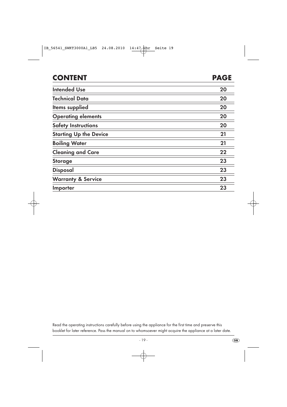 Content page | Silvercrest SWKT 3000 A1 User Manual | Page 21 / 32