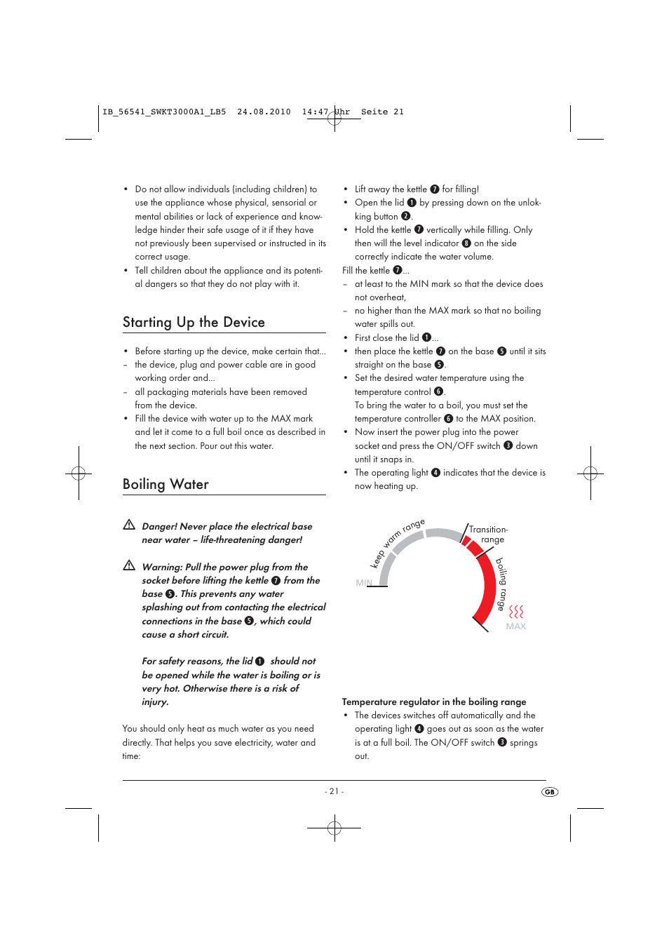 Starting up the device, Boiling water | Silvercrest SWKT 3000 A1 User Manual | Page 23 / 32