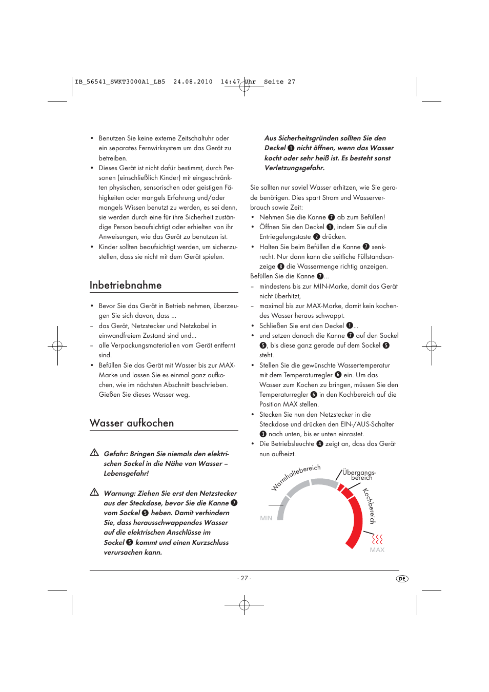 Inbetriebnahme, Wasser aufkochen | Silvercrest SWKT 3000 A1 User Manual | Page 29 / 32
