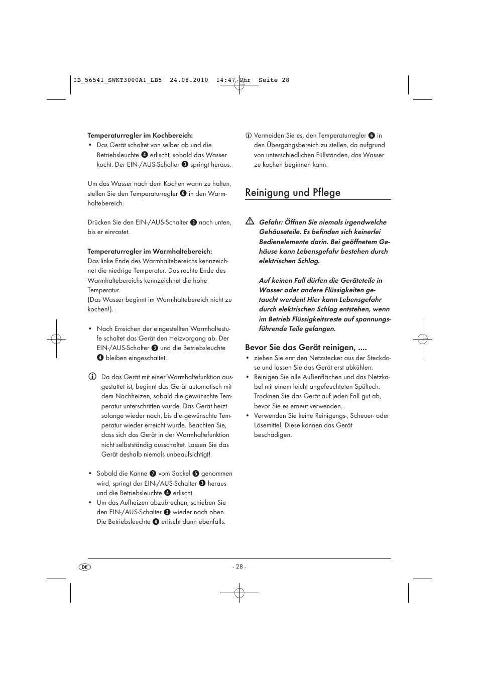 Reinigung und pflege, Bevor sie das gerät reinigen | Silvercrest SWKT 3000 A1 User Manual | Page 30 / 32