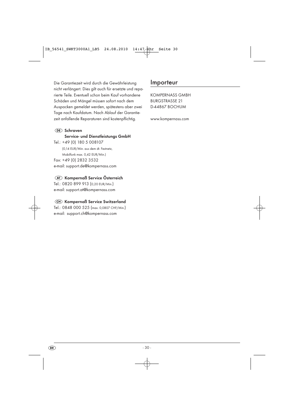 Importeur | Silvercrest SWKT 3000 A1 User Manual | Page 32 / 32