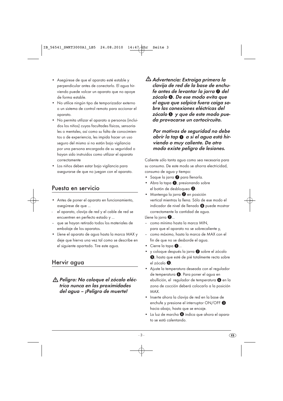 Puesta en servicio, Hervir agua | Silvercrest SWKT 3000 A1 User Manual | Page 5 / 32