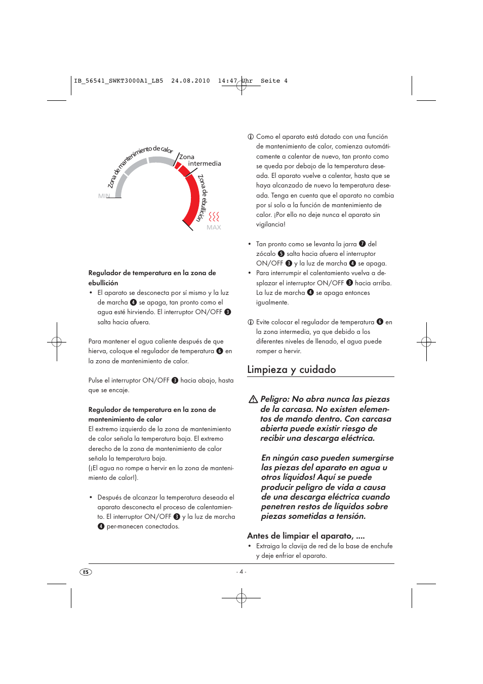 Limpieza y cuidado | Silvercrest SWKT 3000 A1 User Manual | Page 6 / 32