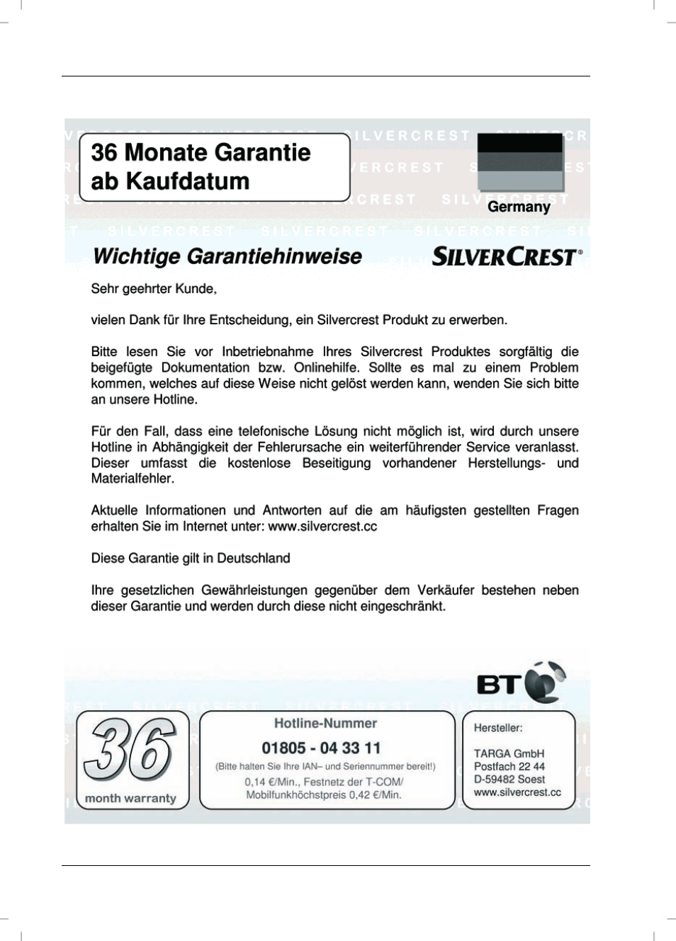 Garantiehinweise | Silvercrest SVG 2.0 A1 User Manual | Page 14 / 58