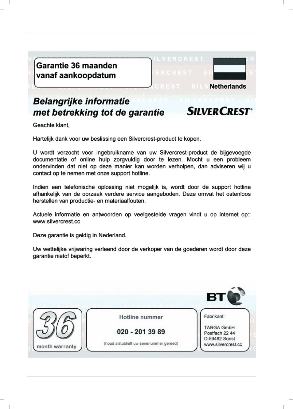 Garantieaanwijzingen | Silvercrest SVG 2.0 A1 User Manual | Page 54 / 58