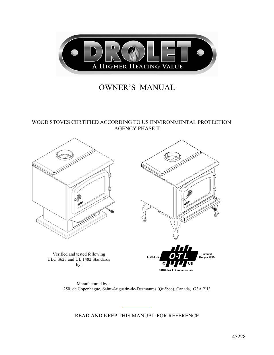 Drolet ESCAPE 1800 DB03115 User Manual | 48 pages