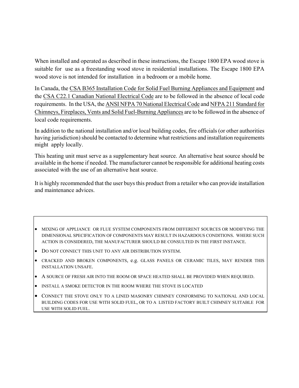 1 general installation | Drolet ESCAPE 1800 DB03115 User Manual | Page 5 / 48