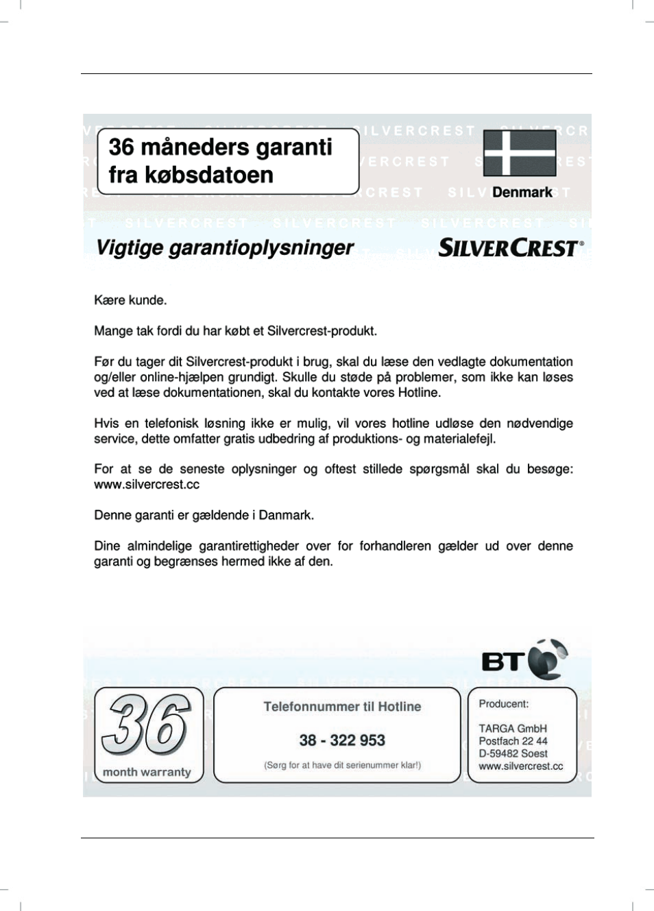 Garanti | Silvercrest SVG 2.0 A1 User Manual | Page 51 / 54