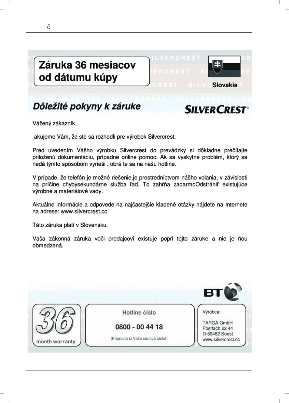 Upozornenia o záruke | Silvercrest SVG 2.0 A1 User Manual | Page 74 / 78