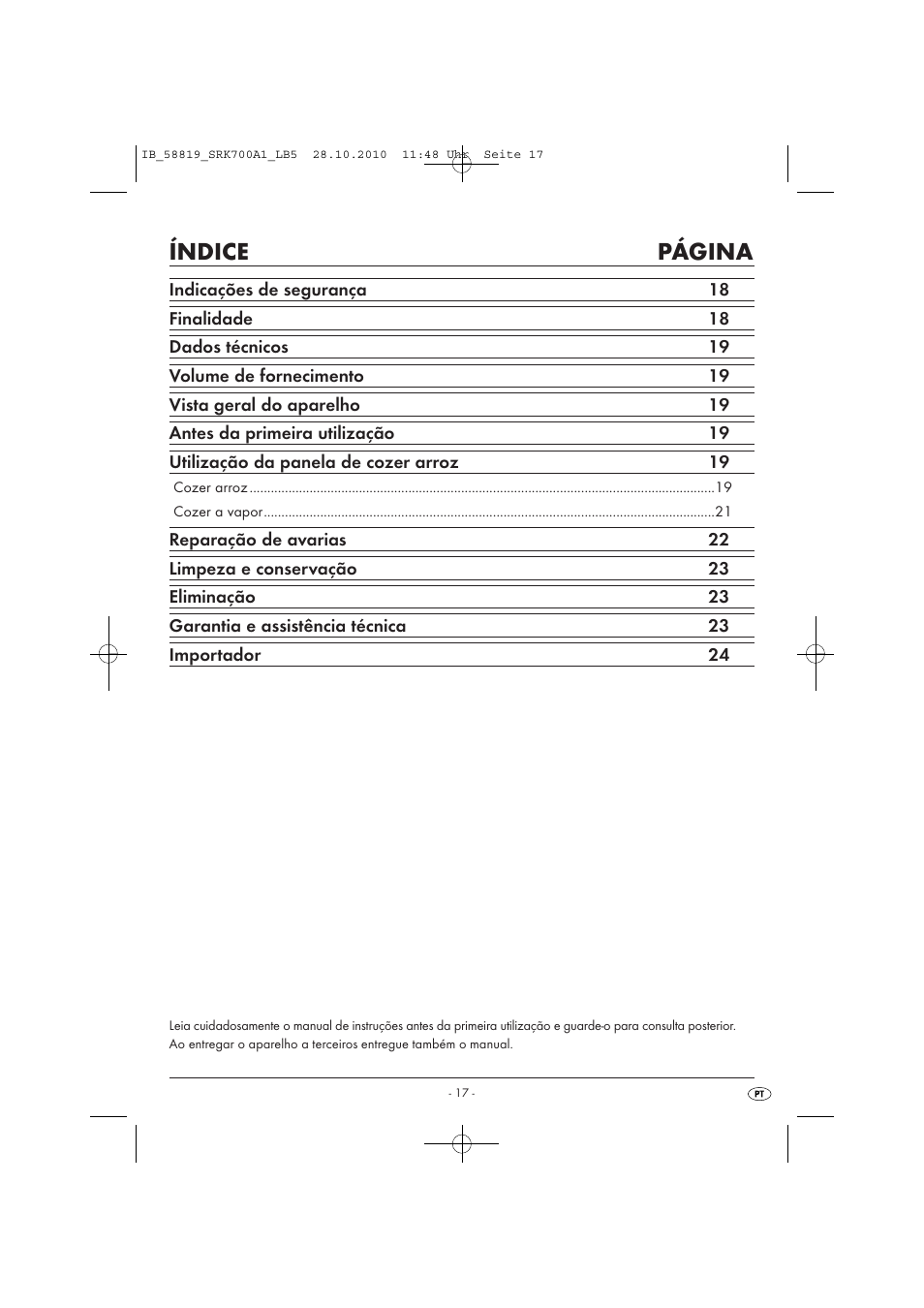 Índice página | Silvercrest SRK 700 A1 User Manual | Page 19 / 42