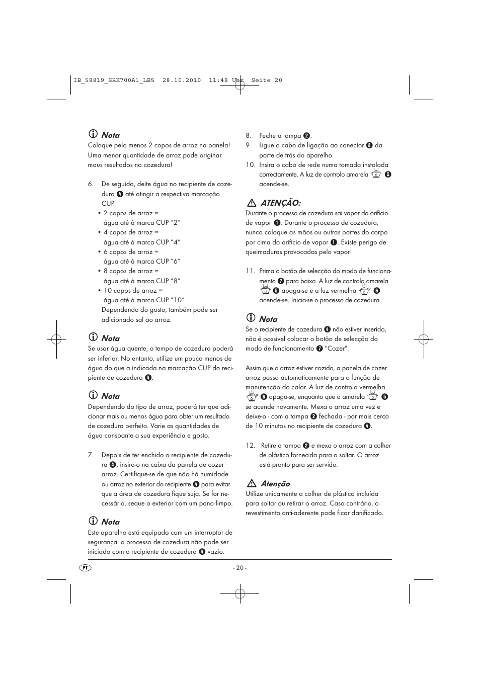 Nota, Atenção | Silvercrest SRK 700 A1 User Manual | Page 22 / 42