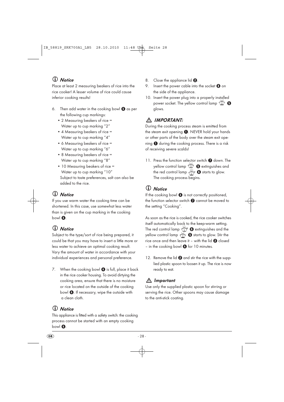 Notice, Important | Silvercrest SRK 700 A1 User Manual | Page 30 / 42