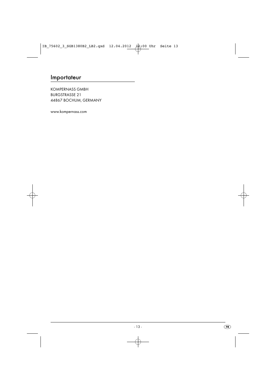 Importateur | Silvercrest SGB 1380 B2 User Manual | Page 15 / 56
