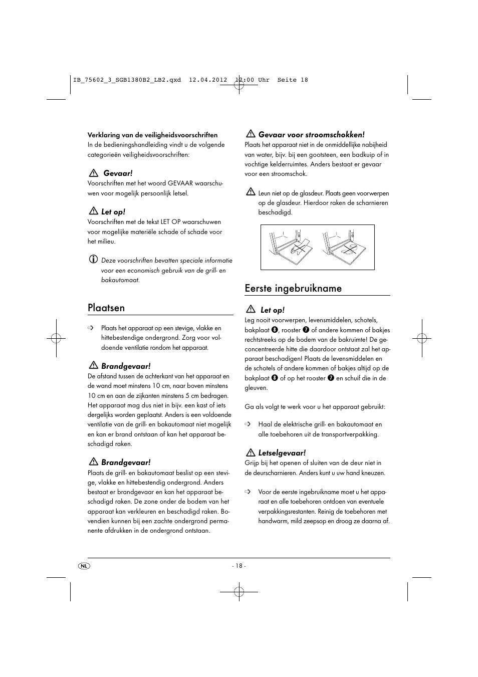 Plaatsen, Eerste ingebruikname | Silvercrest SGB 1380 B2 User Manual | Page 20 / 56