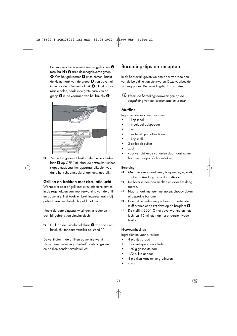 Bereidingstips en recepten, Grillen en bakken met circulatielucht, Muffins | Hawaiitosties | Silvercrest SGB 1380 B2 User Manual | Page 23 / 56