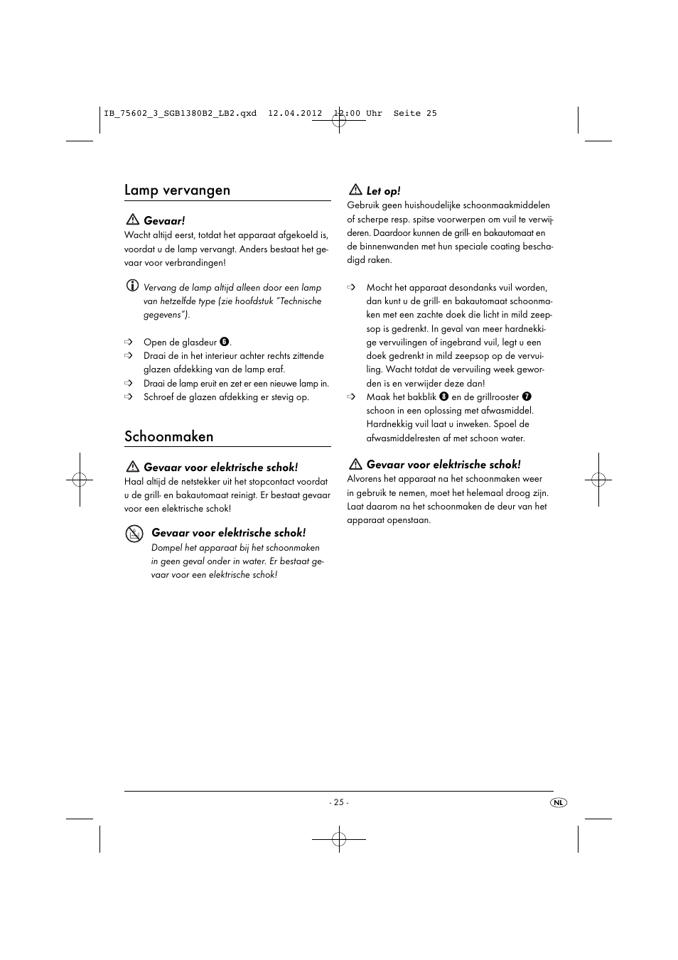Lamp vervangen, Schoonmaken | Silvercrest SGB 1380 B2 User Manual | Page 27 / 56