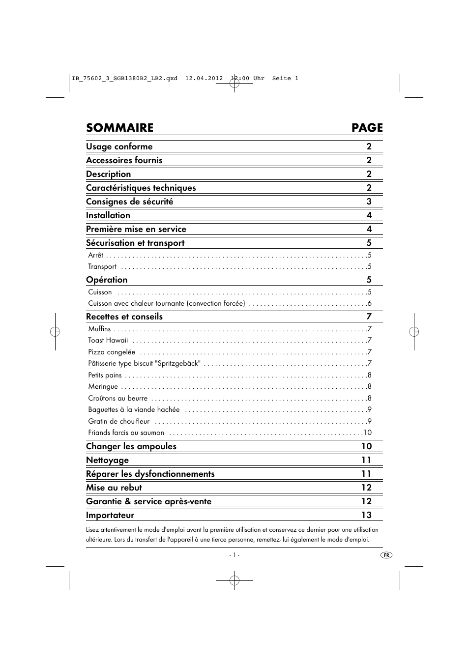 Sommaire page | Silvercrest SGB 1380 B2 User Manual | Page 3 / 56