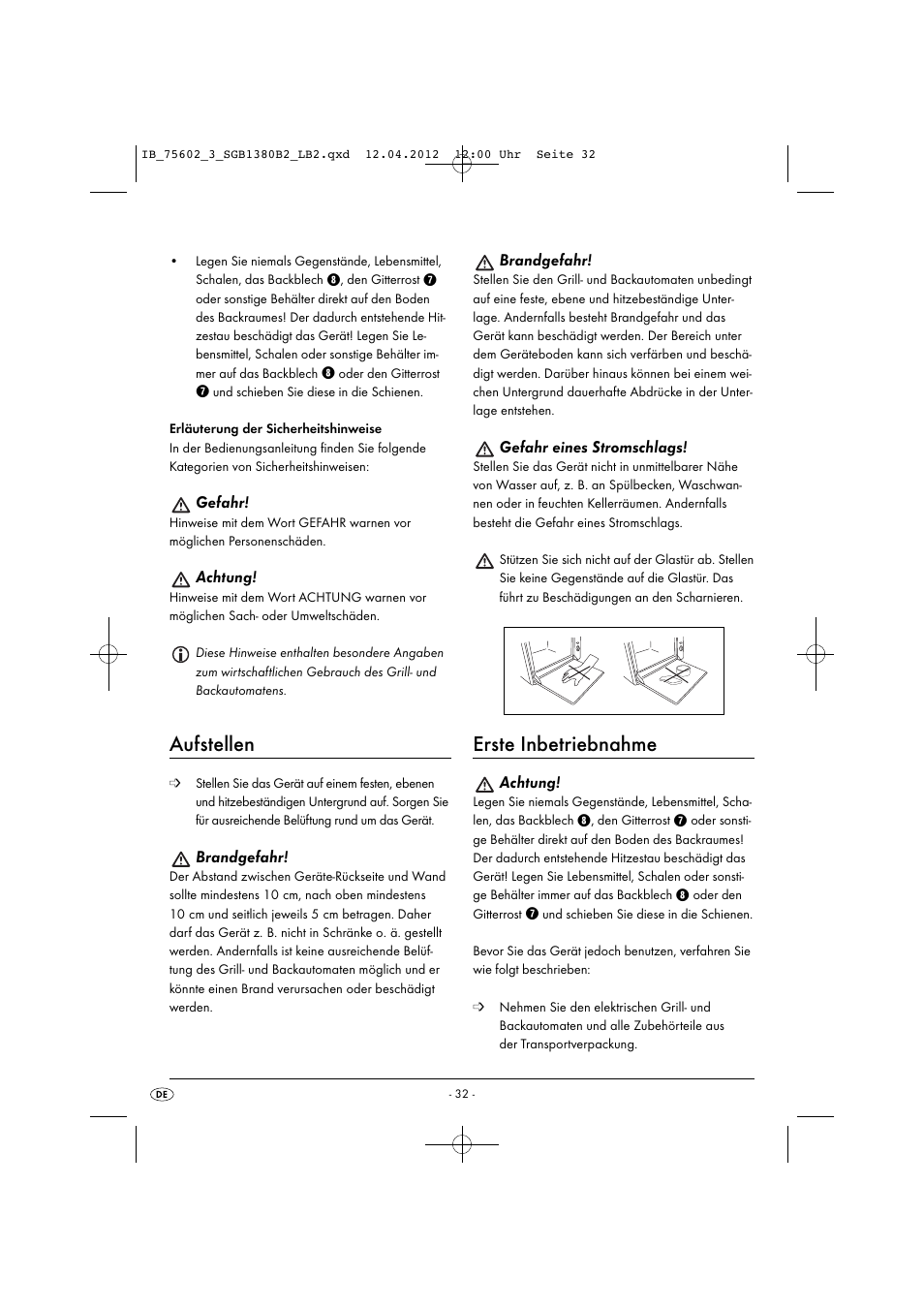 Aufstellen, Erste inbetriebnahme | Silvercrest SGB 1380 B2 User Manual | Page 34 / 56