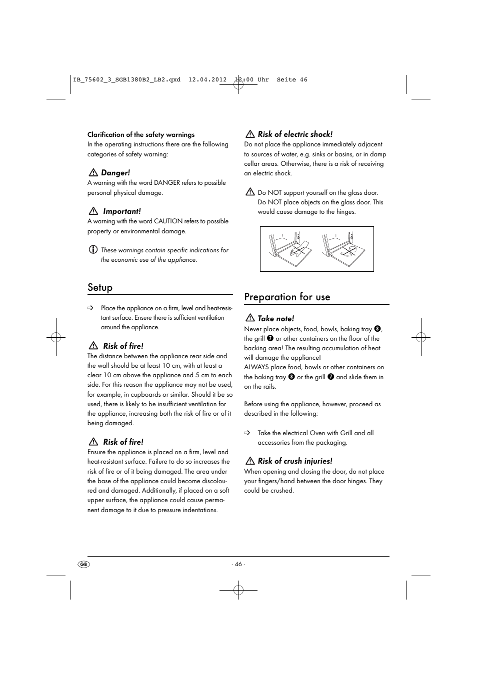 Setup, Preparation for use | Silvercrest SGB 1380 B2 User Manual | Page 48 / 56