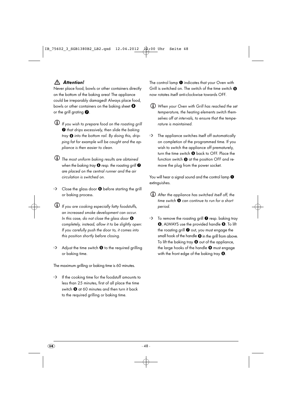 Attention | Silvercrest SGB 1380 B2 User Manual | Page 50 / 56