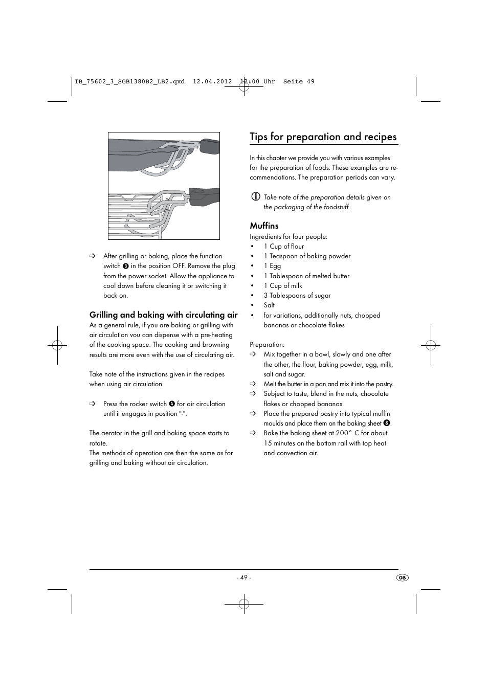 Tips for preparation and recipes, Grilling and baking with circulating air, Muffins | Silvercrest SGB 1380 B2 User Manual | Page 51 / 56