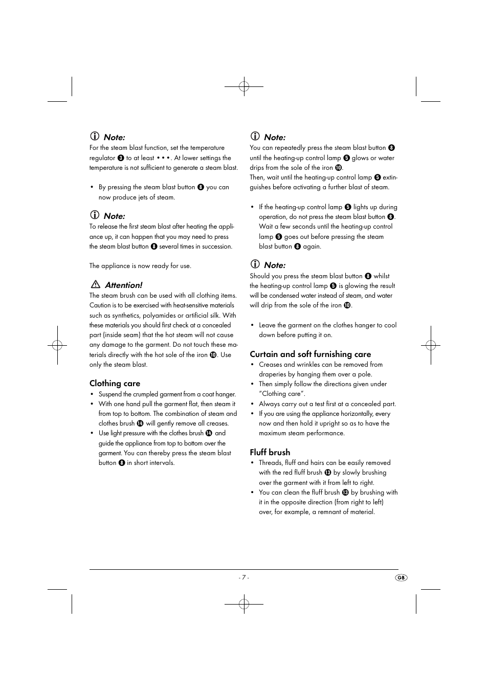 Attention, Clothing care, Curtain and soft furnishing care | Fluff brush | Silvercrest SDRB 1000 B1 User Manual | Page 10 / 64